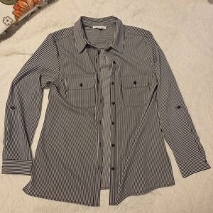 Notations Academia Black and White Striped Women's Button Down Shirt Old Money